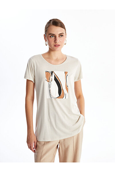 LC Waikiki LCWAIKIKI - Tricou cu imprimeu pentru femei, gri deschis