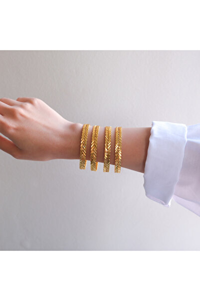 FerizZ Altın Kaplama Başak Model Adana Burması 8 mm 4'lü Bilezik Set BSET-101