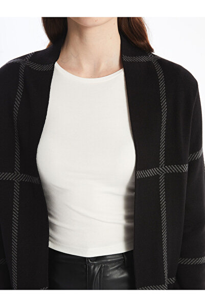 LC Waikiki Plaid Patterned Shawl Collar Women's Knitwear Cardigan - Long Sleeve