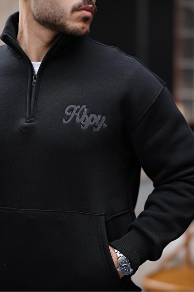 Valiberta Φούτερ με μισό φερμουάρ Cozy Kangaroo επένδυση fleece - Μαύρο