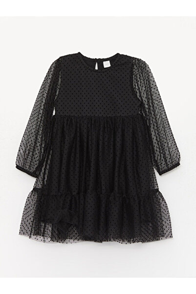 LC Waikiki Black Crew Neck Long Sleeve Baby Girl Dress