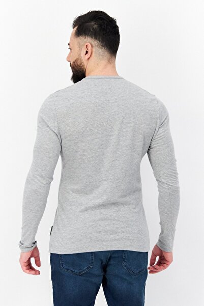 French Connection Men Crew Neck Long Sleeve Plain T-Shirt, Grey