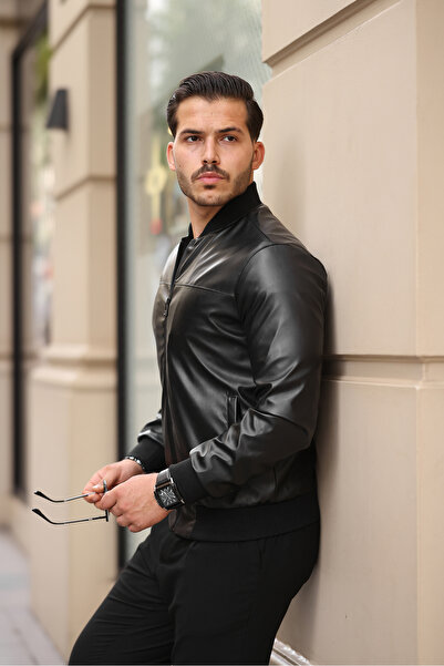 BASEL.CO Γυαλιστερό δερμάτινο κολεγιακό μπουφάν