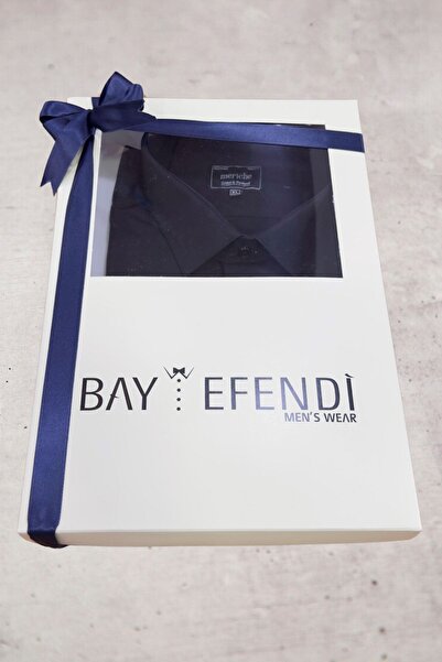 BAYEFENDİ Hediye Kutulu Erkek Klasik Slim Fit Siyah Saten Gömlek