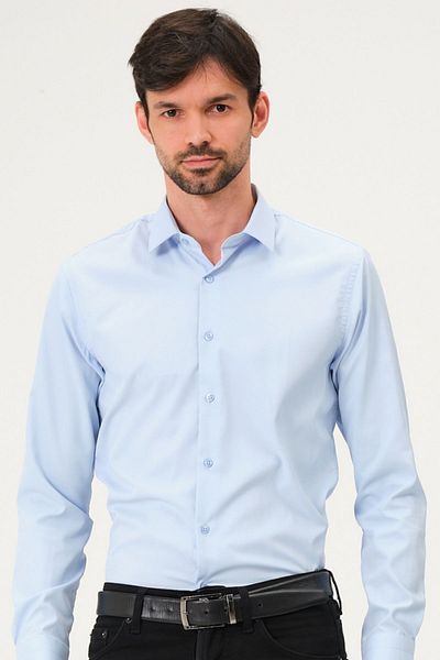 BAYEFENDİ Ανδρικό πουκάμισο Classic Slim Fit Μπλε Σατέν - Κουτί δώρου