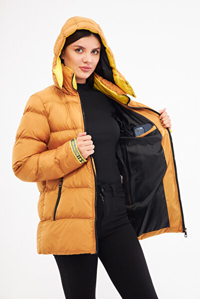 Avones Women's Sleeve Adjustable Inner Pocket Hooded Puffer Jacket with Zipper