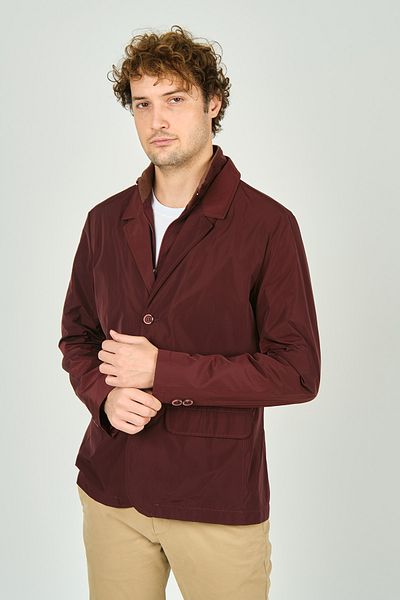 daynax Men's Double Collar Detailed Button Closure Jacket Coat 4900 Claret Red