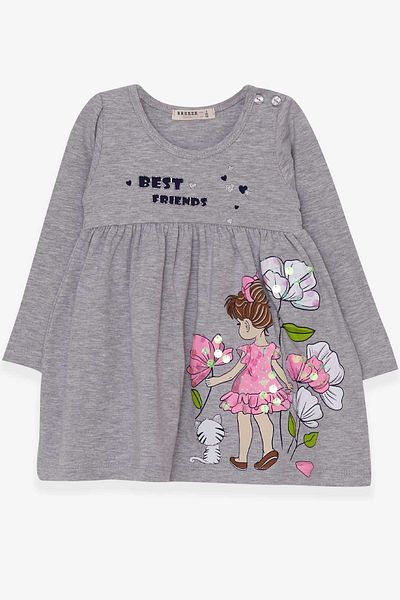 Breeze Girl's Long Sleeve Dress Floral Girl Printed 2-6 Years, Gray Melange