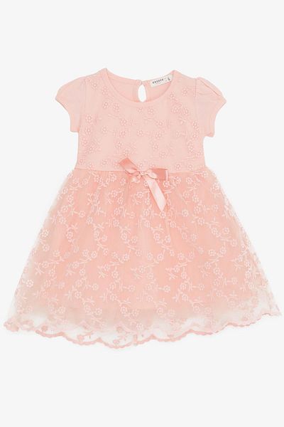 Breeze Girl's Dress, Tulle Embroidered Bow, 1.5-5 Years Old Salmon