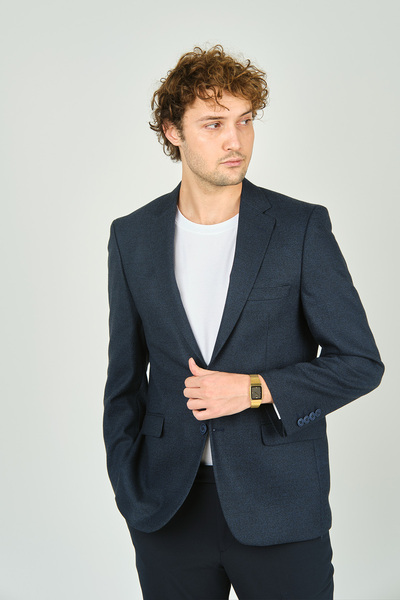 GİO Gio Чоловічий класичний крій Regular Fit Вовняний піджак 2413 Темно-синій
