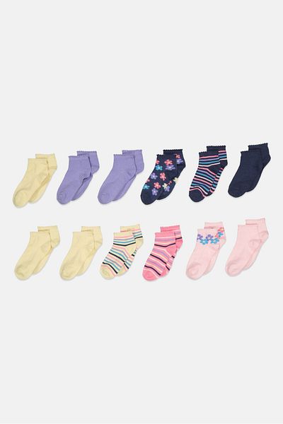 Nicole Miller Kids Girl 12 Pairs Textured Quarter Socks, Pink