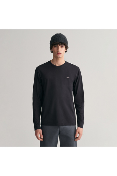 Gant Ανδρικό μαύρο μπλουζάκι με μακρύ μανίκι με κανονική εφαρμογή