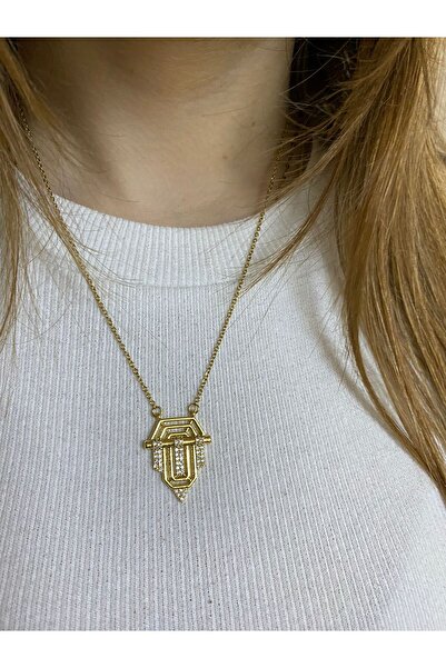 sema aksesuar Gold Color Zircon Stone Steel Necklace - Gift - Serenay Sarıkaya Necklace Valentine's Day Gift