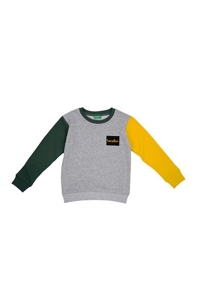 United Colors of Benetton Boy's Sweatshirt - Mix Color, Gray Melange, Yellow Green