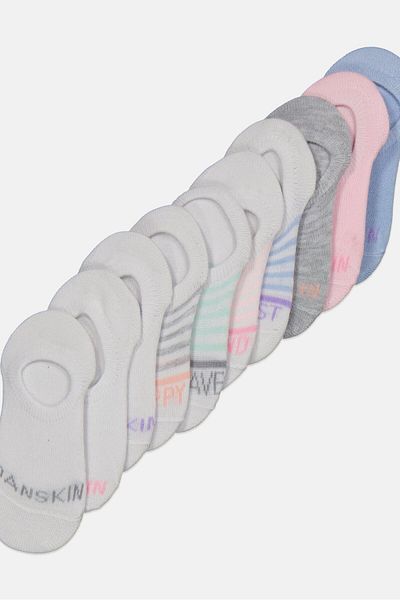 Danskin Kids Girl 10 Pair Brand Logo Socks, White Combo