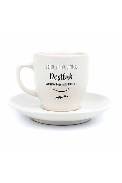PALTO TASARIM Friendship 2-Person 4-Piece Cream Turkish Coffee Cup Set - Gift Coffee Cup Set
