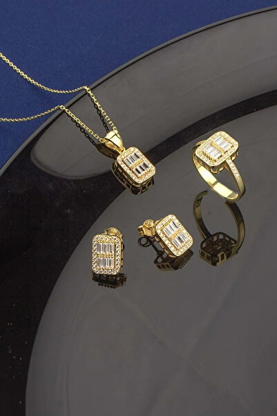 Else Silver Özel Tasarım Baget Taşlı Gümüş Takı Seti