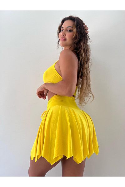 pink life Yellow Micro Fabric Skirt Bustier Double Set
