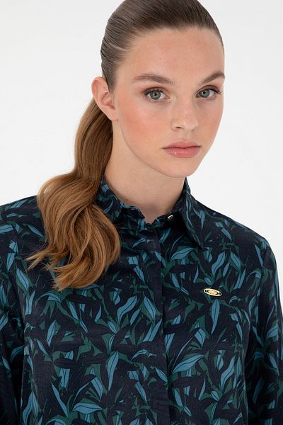 U.S. Polo Assn. Cămașă cu mânecă lungă de culoare verde închis pentru femei 50293811 -VR079