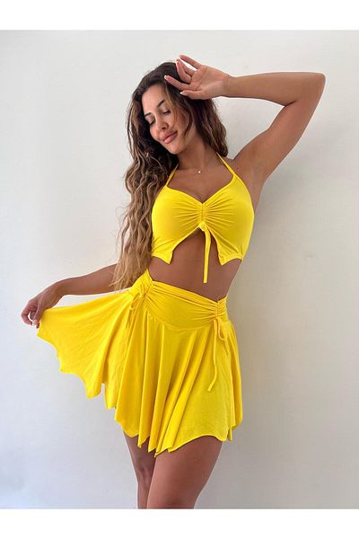 pink life Yellow Micro Fabric Skirt Bustier Double Set