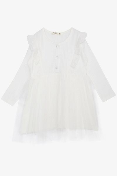 Breeze Girl's Long Sleeve Dress Tulle Embroidered Buttoned 1.5-5 Years, Ecru