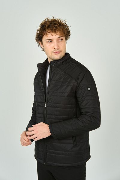 LUCAS Men's Stand Collar Leather Piping Quilted Coat 4706 Black