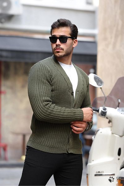 Valiberta Nopenli Ribbed Knitted Buttoned Cardigan - Khaki