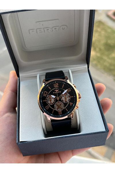 FERRO Leather Cord Inner Functions Active 3 Atm Water Resistant Men's Wristwatch Efm11146-R