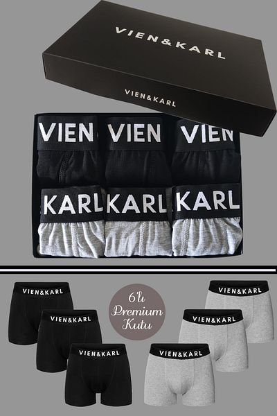 Vien&Karl Ανδρικό μαύρο γκρι κουτί 6 τεμαχίων ίσιο μποξεράκι Lycra