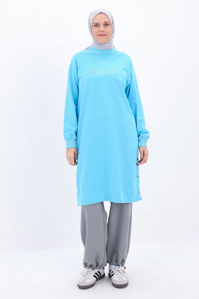 ALLDAY Turquoise Cotton Embroidered Sweat Tunic
