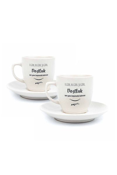 PALTO TASARIM Friendship 2-Person 4-Piece Cream Turkish Coffee Cup Set - Gift Coffee Cup Set