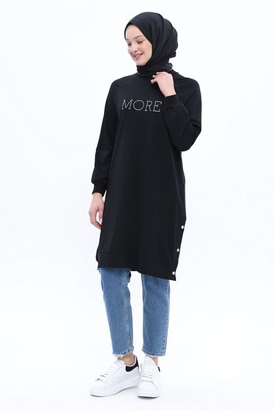 ALLDAY Black Cotton Embroidered Sweat Tunic