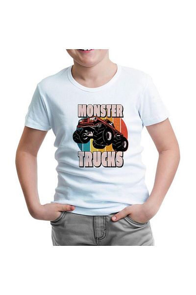 Lord T-Shirt Monster Trucks Circle Sunset Background White Kids T-shirt