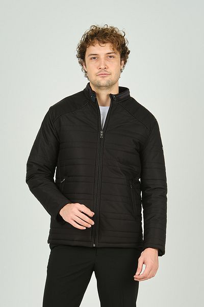 LUCAS Men's Stand Collar Leather Piping Double Pocket Coat 4707 Black