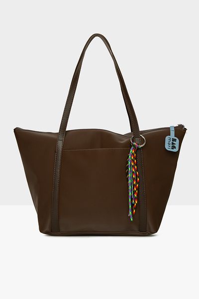 Bagmori Brown Women's Colorful Tassel Detailed Satin Tote Bag m 000008174