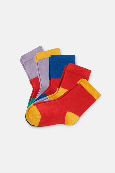 Tchibo Kid Girls 5 Pair Colorblock Socks, Red And Yellow Combo