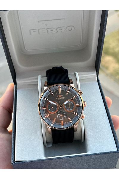 FERRO Silicone Cord Inner Functions Active 30 Mt Water Resistant Men's Wristwatch Efm.11400-19F