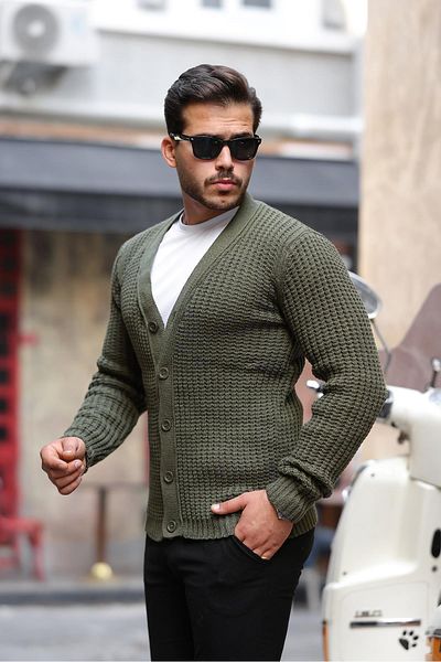 Valiberta Nopenli Ribbed Knitted Buttoned Cardigan - Khaki