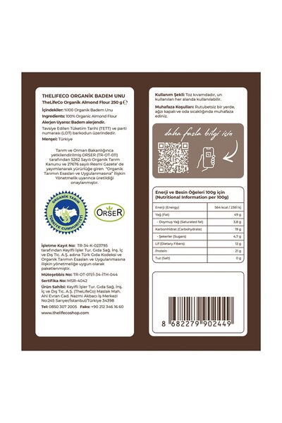 The LifeCo Organik Badem Unu 250 G X 2 Adet