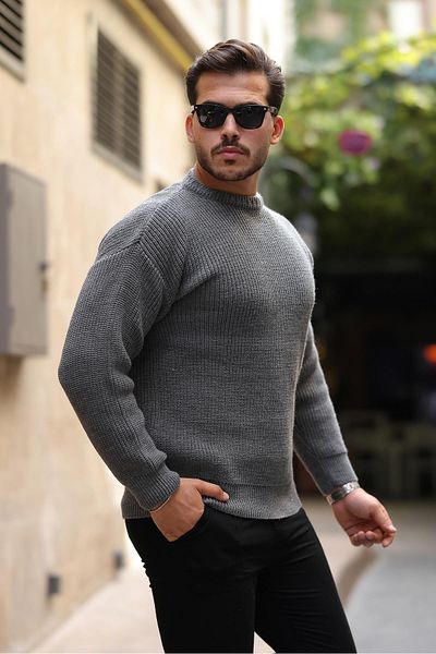 Valiberta Smoked Color - Crew Neck Oversize Men's Knitwear Sweater