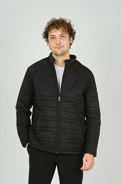 LUCAS Men's Stand Collar Leather Piping Quilted Coat 4706 Black