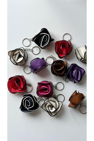 Âlâ Atelier Brown Leather Rose Flower Keychain Bag Accessory