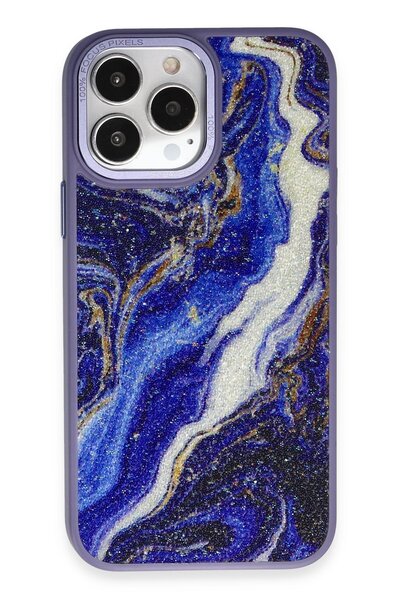 İphone 12 Pro Kılıf Moda Simli Kapak - Mavi Wlzor