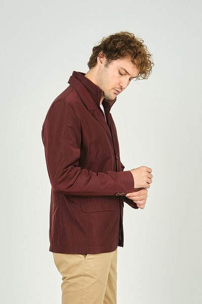 daynax Men's Double Collar Detailed Button Closure Jacket Coat 4900 Claret Red