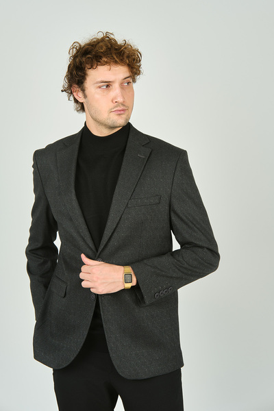 GİO Jachetă de lână pentru bărbați Gio 1860 Smoked - Croială clasică, Potrivire obișnuită