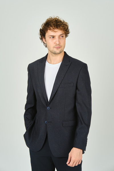 GİO Gio Чоловічий темно-синій вовняний піджак - класичний крій, прямий крій 3350