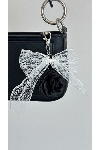 Âlâ Atelier Rose Flower Patterned Tulle Bow Keychain Bag