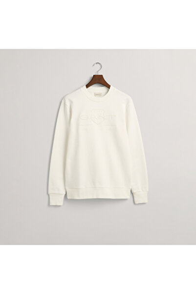 Gant Erkek Krem Regular Fit Bisiklet Yaka Logolu Sweatshirt