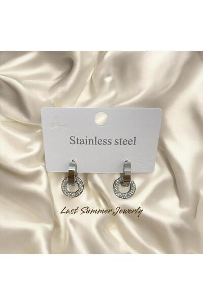 stainless steell Mini Taşlı Halka Küpe