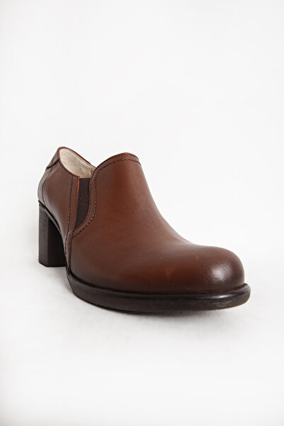 Dericlub Women's Heeled Genuine Leather Shoes Br 04020 Tan